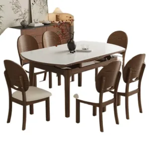 for New Chinese Black Walnut Solid Wood Spar Dining Table and Chair Set Retractable Folding Household Variable Square Round