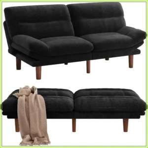 66" Convertible Futon Sofa Bed 3-in-1 Adjustable Armrests Corduroy Small Space