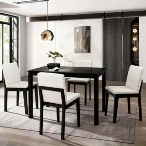 #Modern minimalist wooden dining table set with 4 upholstered chairs, EU certified, suitable for restaurants, cafes, et