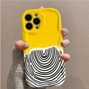 Black Arc Pattern on Yellow Background, Easy Abstract Design Phone Case For iPhone 11 12 13 14 15 16 17 Pro Max Plus 17e Cover