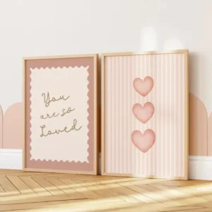 Frameless "You Are So in Love" Pink Art, Stripes,Love Printing,Girl Wall Decoration,Suitable for Living Room Bedroom Art Decor