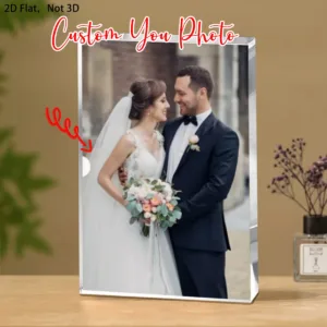 Custom Acrylic Personalized Picture Block 2D Flat Crystal Photo Plaque Desktop Ornament Wedding Anniversary Memorial Custom Gift