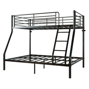 Twin Over Full Metal Bunk Bed Black, 650+750 Lbs Heavy Duty Steel Frame, Built-in Ladder, Full Length Guardrail, No Box Spring Needed