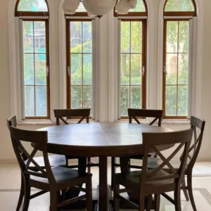 ^Medieval Solid Oak Circular Dining Table Chair Set with Rotate Feature 4-seater Raw Wood Color Distressed Finish Customizable