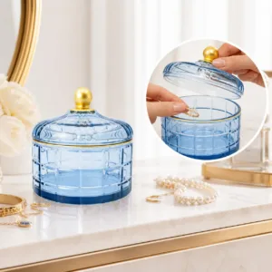 Glass Lidded Trinket Box Blue