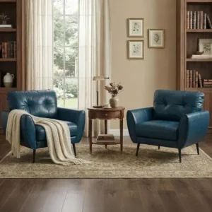 Faux Leather Accent Chairs Tufted Arm Chairs for Living Room | TYBOATLE, Faux Leather Upholstery, Leather Armchairs, Mid-Century