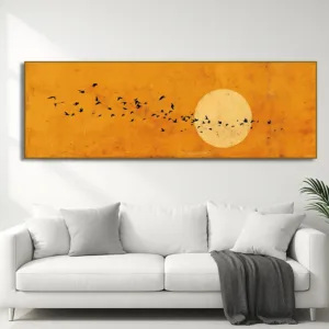 Vintage Minimalist Scenery Flying Birds and Moon Panoramic Art Poster Canvas Painting Print for Living Room Home Decor Cuadros