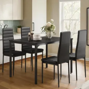 Dining Table Set for 4, Kitchen Table Chairs Set of 4, 5 Piece Kitchen Table Set with 4 Upholstered PU Leather Chairs,Customized