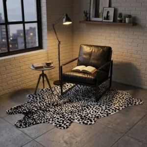 Faux Leopard Skin Rug, Soft & Silky Smooth Fur Area Carpet, Anti-Slip TPR Backing, Luxury Home Decorative Mat for Bedroom Lounge
