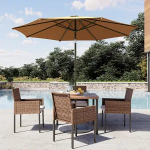 6 Pieces Outdoor Dining Set with Umbrella, Wicker Rattan Patio Furniture Set of Chairs and Square Table, Outdoor, Customized