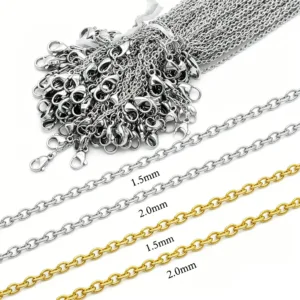 100pcs/lot 18k Vacuum Gold Plated 45-55cm 316L Stainless Steel O-Chain Woman Flat Cross Necklace O Chains DIY Jewelry Findings