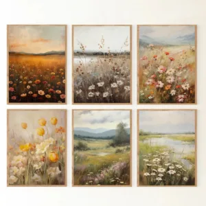 Vintage Wildflower Country Field Landscape Poster Canvas Painting Wall Art Pictures Modern Living Room Interior Home Decoration
