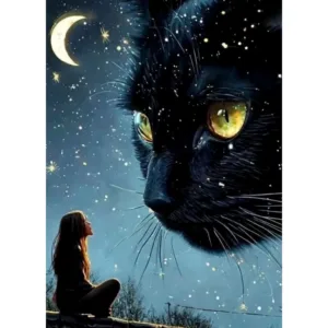 Large Black Cat with Yellow Eyes Digital Oil Painting By Numbers on Canvas Home Decor for Living Room Bedroom Handmade Gift