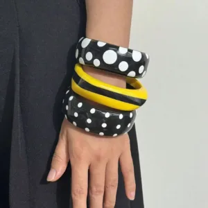 1pcs/3pcs Yellow Black Striped White Polka-Dot Black Resin Bracelet Harajuku Y2K Jewelry Summer Beach Vacation