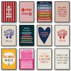 Be Kind to your mind Mental Health Psychology Wall Art Canvas Posters Quotes Prints Wall Picture for Therapy Office Decor