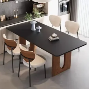 #New Lumio Eco-Friendly Durable Walnut Colored Dining Table Set Modern Minimalist Retro Design Complete Marble Dining Set For