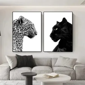 Black And White Leopard And Panther Wall Art Prints Canvas Painting Wildlife Animal Poster Wall Pictures Living Room Home Decor