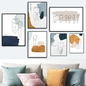 Tooth Wall Art Modern Dental Clinic Oil Painting Aesthetics Abstract Line Posters And Printed Pictures Dentist Office Decoration