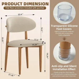 Set of 4 Modern Fabric Upholstered Dining Chairs, Metal Frame for Dining Room & Kitchen, Custom