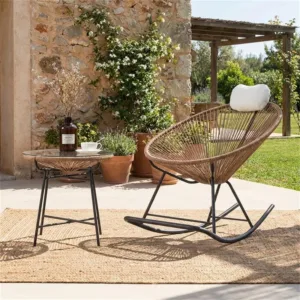 Rattan Rocking Armchair Outdoor Leisure Furniture Balcony Patio Home Decor Iron Frame Wicker Seat Modern Simple Combination