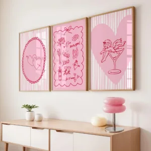 3PC Doodle Heart Red Love Prints Wall Art Pastel Valentine's Day Decor Cupid I Love You Poster Home Decor Valentine's Day Gifts