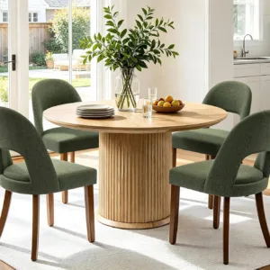 Wooden Dining Chairs Set of 4, Upholstered Kitchen Chairs with Walnut Wood Legs and Curved Linen Fabric Backrest,, Customized