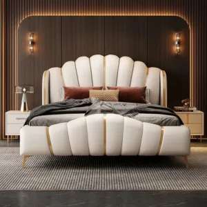 #Light Luxury Beds Royal Leather Leather Bed Upholstered King Size Soft Storage