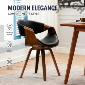 Accent Mid Century Dining Chairs Curved Back Armchair Linen Fabric/Faux Leather Upholstered Leisure Accent Wood Legs Furniture