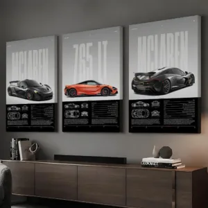 Fashion Sports Cars M-MCLarenS Framed Wall Painting Ready to Hang Canvas Wall Art Poster for Bedroom Living Room Home Decor Gift