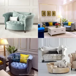 Neoclassical Oval Single Sofa Curved Fleece Fabric Armchair with Button Tufting for Living Room Leisure Seating