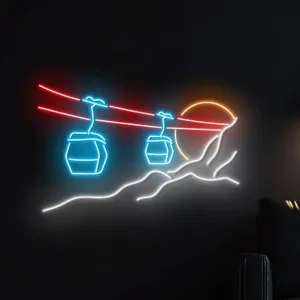 Mountain Sunset Neon Sign Ski Lift Neon Ski Resort Cabin Art Decor Adventure Wall Art