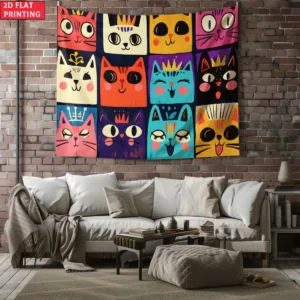 unframed Cute Cat Faces Wall Tapestry Colorful Animal Art Home Decor Living Room Bedding Bedroom Wall Hanging Art Print Modern B
