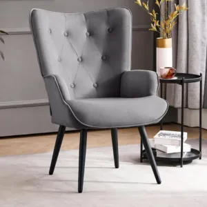 ern Accent Chair, Velvet Tuted Button Wingback Chair Upholstered Side Armchair Comy Lounge Chair with Tapered Legs Soa Leisure C