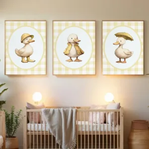 Silly Nursery Little Duck Yellow Gingham Farm Baby Animal Poster Canvas Painting Wall Pictures Home Nursery Room Decor Cuadros