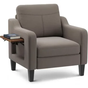 Ern Linen Upholstered Armchair Wooden Side Table Adjustable Comfortable Accent Chair for Living Room Fabric Sofa Design