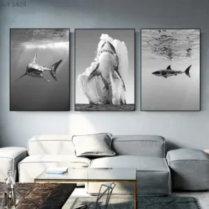 1pc Frameless Canvas Painting Animal Canvas Painting Black White Wall Art Shark Poster and Prints Monochrome Nature Painting