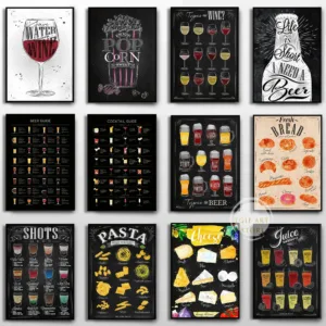 Vintage Cocktails Guide Poster Beer Guide Red Wine Coffee Food Kitchen Bread Picture Canvas Painting Cafe Home Bar Decorations