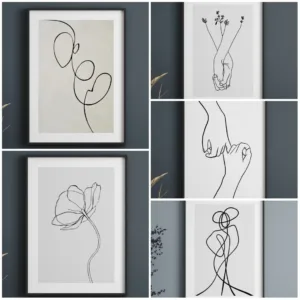Artistic Line Drawing Black White Abstract Stripe Prints Body Flower Couple Hands Woman Canvas Painting Room Decor Mural
