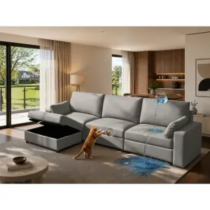 Oversized Modular Sectional Sofa with Storage, Deep Seat Scratch Resistant Faux Leather, L Shaped 117" 3-Seater & Ottoman,Custom