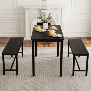4-Seat Dining Set with 2 Benches and 3 Wooden Chairs, Ideal for Small Spaces, Black