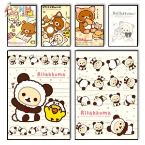 AZNM Rilakkuma Cute Bear Cartoon Canvas Wall Art Panda Korilakkuma Kiiroitori Print Poster Kawaii Room Decor Unframed