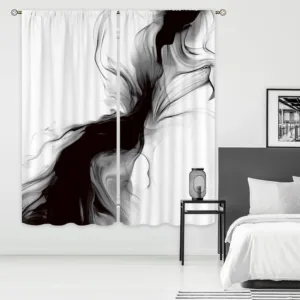 Abstract Art Black and White Modern Curtain Panel for Living Room Bedroom Window Treatment Contemporary Monochrome Flowing Desig