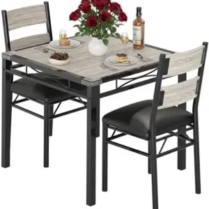 3pcs /set Dining Table Room with Corner Protector, Wood Kitchen Table and Chairs Set of 3 with Upholstered Chairs for Kitchen Room