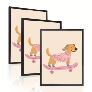 30X40 Photo Frame Plus Canvas Painting Puppy Riding Skateboard Black White Can Be Hung on The Wall with Certificate Poster Decor