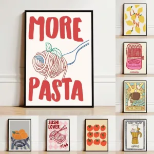 Retro Food Breakfast Sardines Can Lemon Tomato Nordic Poster Canvas Painting Wall Art Pictures Home Kitchen Shop Decor
