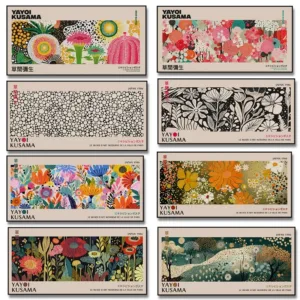 Abstract Yayoi Kusama Flower Japanese Exhibition Art Poster Vintage Print Canvas Painting Modern Room Wall Home Decor cuadros