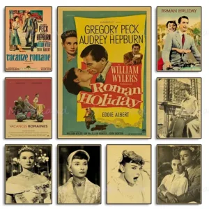 Retro Classic Romantic Love Film Roman Holiday Audrey Hepburn Posters Canvas Painting and Prints Wall Art Picture for Room Decor