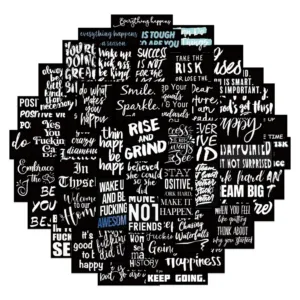 61Pcs Black and White English Inspirational Phrase Stickers For Bicycle Guitar Skateboard Decal Golden Memory Stickers Store