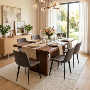 Modern Dining Chairs Set of 6, PU Leather Fabric Upholstered Mid-Century Kitchen Chairs with Curve Back, Side, Customized