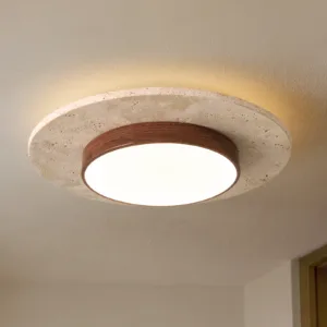 Wabi Sabi LED Ceiling Lamp 8.7in Travertine Lamp for Living Room Bedroom Hallway Medieval Yellow Travertine Ceiling Light